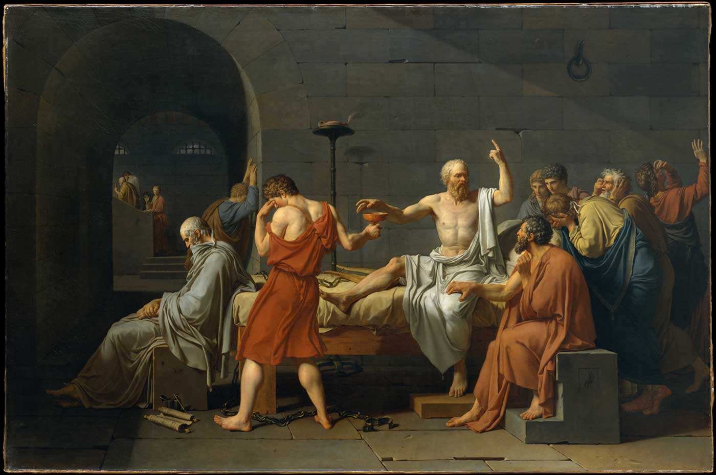 La muerte de Sócrates. Cuadro del pintor francés Jacques-Louis David